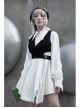 Asymmetric Unilateral Lapel Waist Hollow-Out Metal Buckle Waist Loop Black Punk Waistcoat