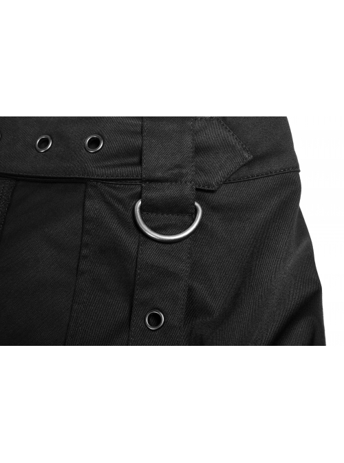 Black Punk Metal Eyelets Strap Side Pocket Half Skirt