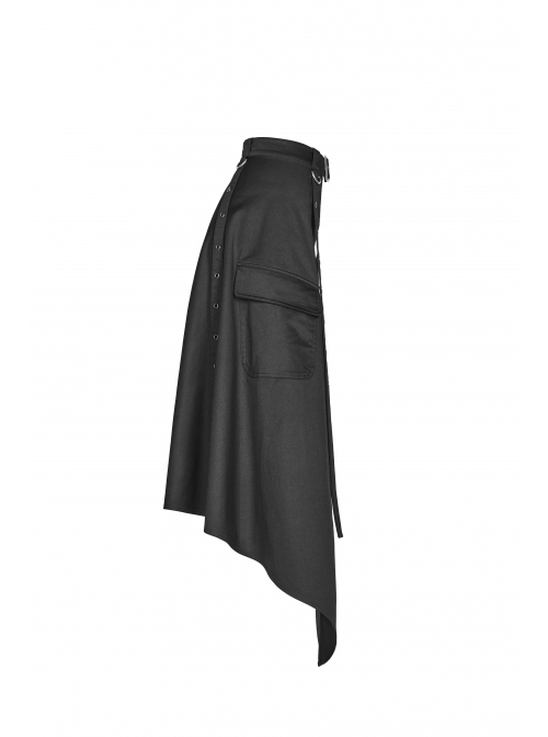 Black Punk Metal Eyelets Strap Side Pocket Half Skirt