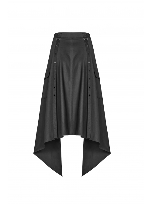 Black Punk Metal Eyelets Strap Side Pocket Half Skirt