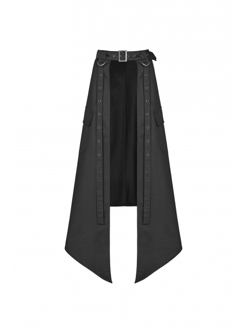 Black Punk Metal Eyelets Strap Side Pocket Half Skirt
