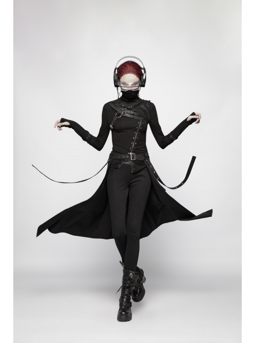 Black Punk Metal Eyelets Strap Side Pocket Half Skirt