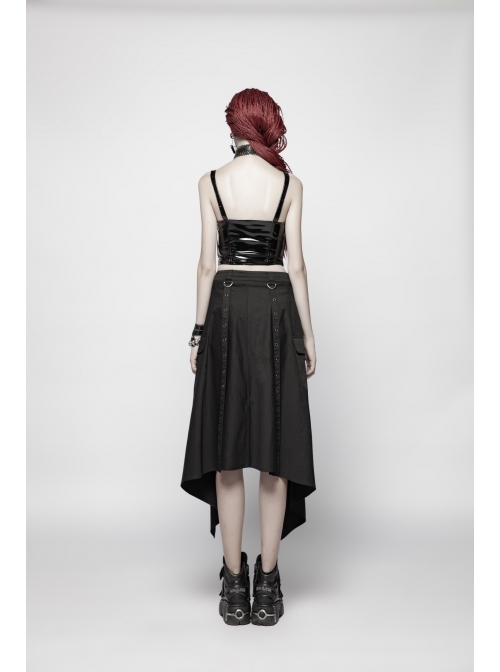 Black Punk Metal Eyelets Strap Side Pocket Half Skirt