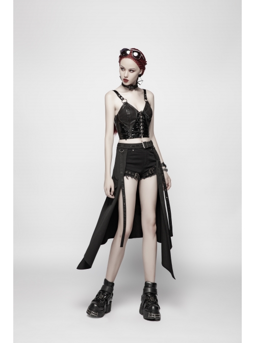 Black Punk Metal Eyelets Strap Side Pocket Half Skirt