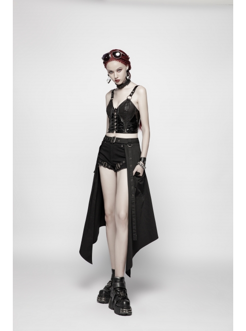 Black Punk Metal Eyelets Strap Side Pocket Half Skirt