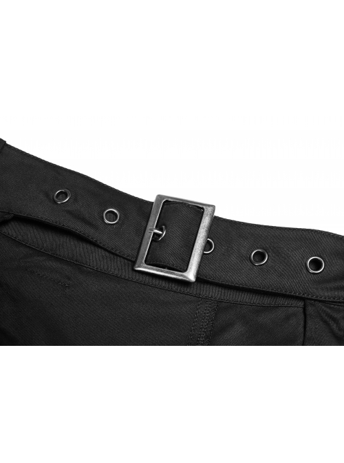 Black Punk Metal Eyelets Strap Side Pocket Half Skirt