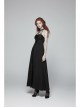 Metal Ring Ribbon Collar Front Lace-Up Black Gothic Lace Flower Net Long Halter Dress