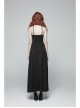 Metal Ring Ribbon Collar Front Lace-Up Black Gothic Lace Flower Net Long Halter Dress