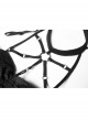 Metal Ring Ribbon Collar Front Lace-Up Black Gothic Lace Flower Net Long Halter Dress