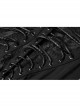 Metal Ring Ribbon Collar Front Lace-Up Black Gothic Lace Flower Net Long Halter Dress
