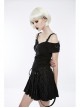 Off-Shoulder Metal Buckle Shoulder Strap Short Sleeve Black Punk Knit T-Shirt