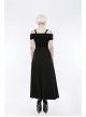 Off-Shoulder Metal Buckle Shoulder Strap Short Sleeve Black Punk Knit T-Shirt