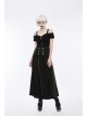 Off-Shoulder Metal Buckle Shoulder Strap Short Sleeve Black Punk Knit T-Shirt