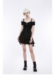 Off-Shoulder Metal Buckle Shoulder Strap Short Sleeve Black Punk Knit T-Shirt