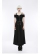 Off-Shoulder Metal Buckle Shoulder Strap Short Sleeve Black Punk Knit T-Shirt