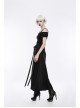 Off-Shoulder Metal Buckle Shoulder Strap Short Sleeve Black Punk Knit T-Shirt