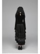 V-Neck Splice Mesh Slit Flare Sleeve Black Gothic Velvet T-Shirt
