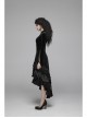 V-Neck Splice Mesh Slit Flare Sleeve Black Gothic Velvet T-Shirt