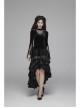 V-Neck Splice Mesh Slit Flare Sleeve Black Gothic Velvet T-Shirt