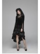 V-Neck Splice Mesh Slit Flare Sleeve Black Gothic Velvet T-Shirt