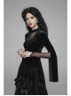 V-Neck Splice Mesh Slit Flare Sleeve Black Gothic Velvet T-Shirt