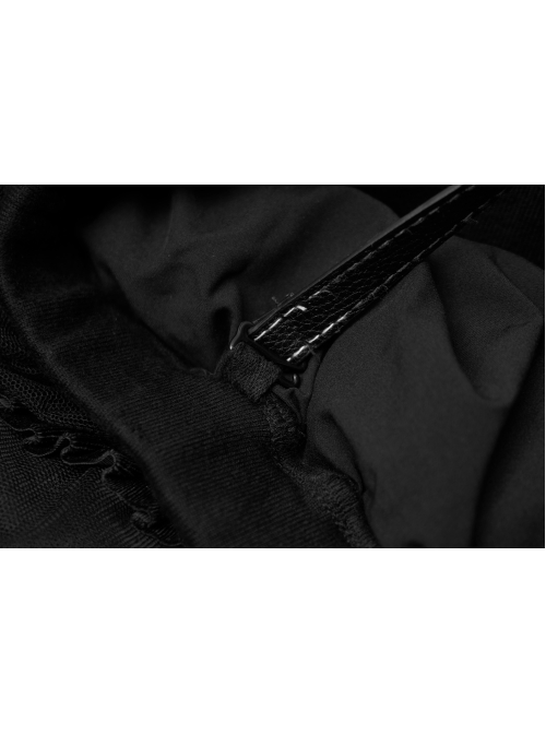 Childrenswear Metal Buckle Leather Shoulder Strap Double-Layer Mesh Black Punk Bubble Skirt