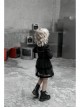 Childrenswear Metal Buckle Leather Shoulder Strap Double-Layer Mesh Black Punk Bubble Skirt