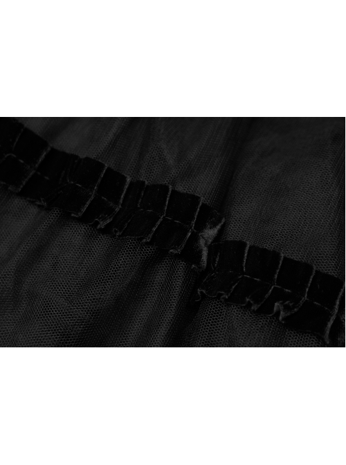 Childrenswear Metal Buckle Leather Shoulder Strap Double-Layer Mesh Black Punk Bubble Skirt