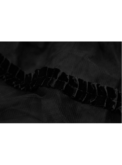 Childrenswear Metal Buckle Leather Shoulder Strap Double-Layer Mesh Black Punk Bubble Skirt