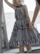 White Plaid A Type Flounce Lower Hem Punk Children Sling Dress