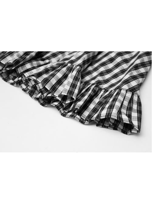 White Plaid A Type Flounce Lower Hem Punk Children Sling Dress