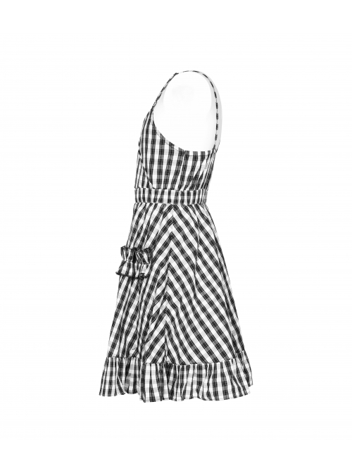 White Plaid A Type Flounce Lower Hem Punk Children Sling Dress