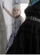 White Plaid A Type Flounce Lower Hem Punk Children Sling Dress