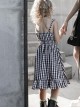 White Plaid A Type Flounce Lower Hem Punk Children Sling Dress