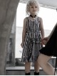 White Plaid A Type Flounce Lower Hem Punk Children Sling Dress