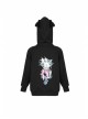 Black Punk Back Print Rabbit Ear Hooded Children Coat