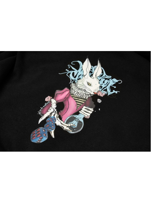 Black Punk Back Print Rabbit Ear Hooded Children Coat