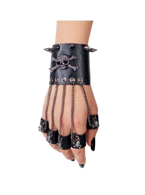Metal Spiked Nails Skull Decoration Black Punk Leather Gloves
