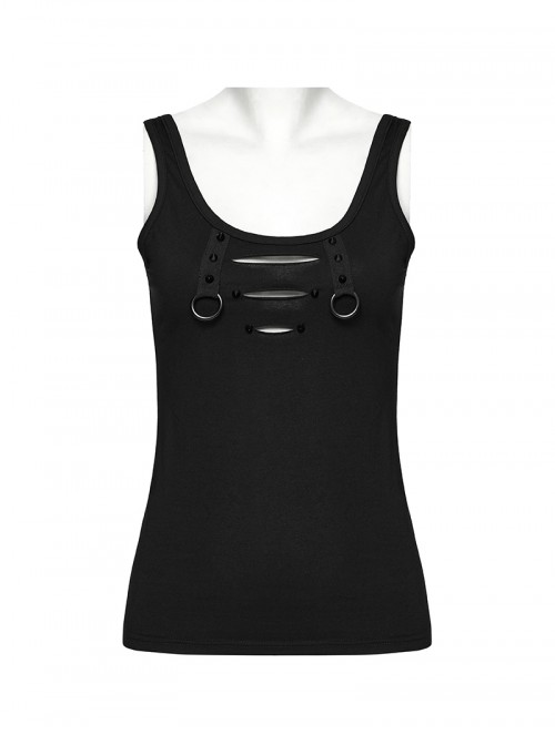 Front Chest Braid Pointed Nail Decoration Black Punk Broken Holes Knit Vest
