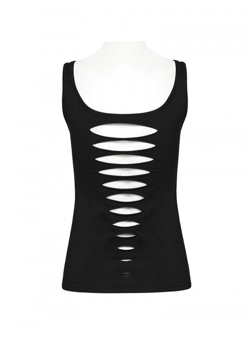 Front Chest Braid Pointed Nail Decoration Black Punk Broken Holes Knit Vest