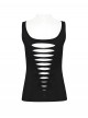Front Chest Braid Pointed Nail Decoration Black Punk Broken Holes Knit Vest