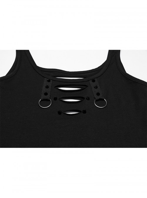 Front Chest Braid Pointed Nail Decoration Black Punk Broken Holes Knit Vest