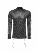 High Collar Lace-Up Long Sleeve Black Gothic Vintage Pattern Print T-Shirt