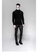 High Collar Lace-Up Long Sleeve Black Gothic Vintage Pattern Print T-Shirt