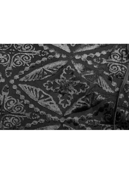 High Collar Lace-Up Long Sleeve Black Gothic Vintage Pattern Print T-Shirt