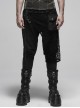 Metal Buckle Decoration Splice Mesh Low-Grade Black Punk Pants