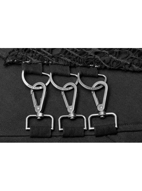 Metal Buckle Decoration Splice Mesh Low-Grade Black Punk Pants