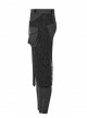 Metal Buckle Decoration Splice Mesh Low-Grade Black Punk Pants