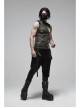 Metal Buckle Decoration Splice Mesh Low-Grade Black Punk Pants