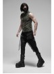 Metal Buckle Decoration Splice Mesh Low-Grade Black Punk Pants